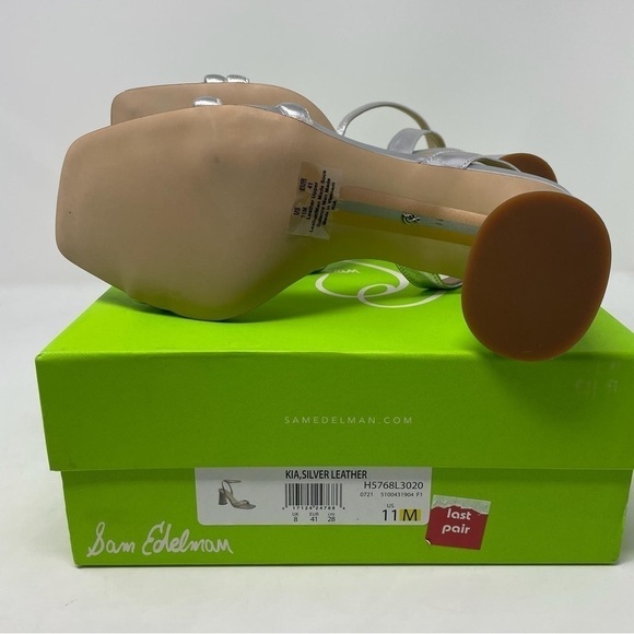 SAM Edelman Kia Strappy Block Heel Sandal in Silver Leather - NWT - Picture 12 of 14